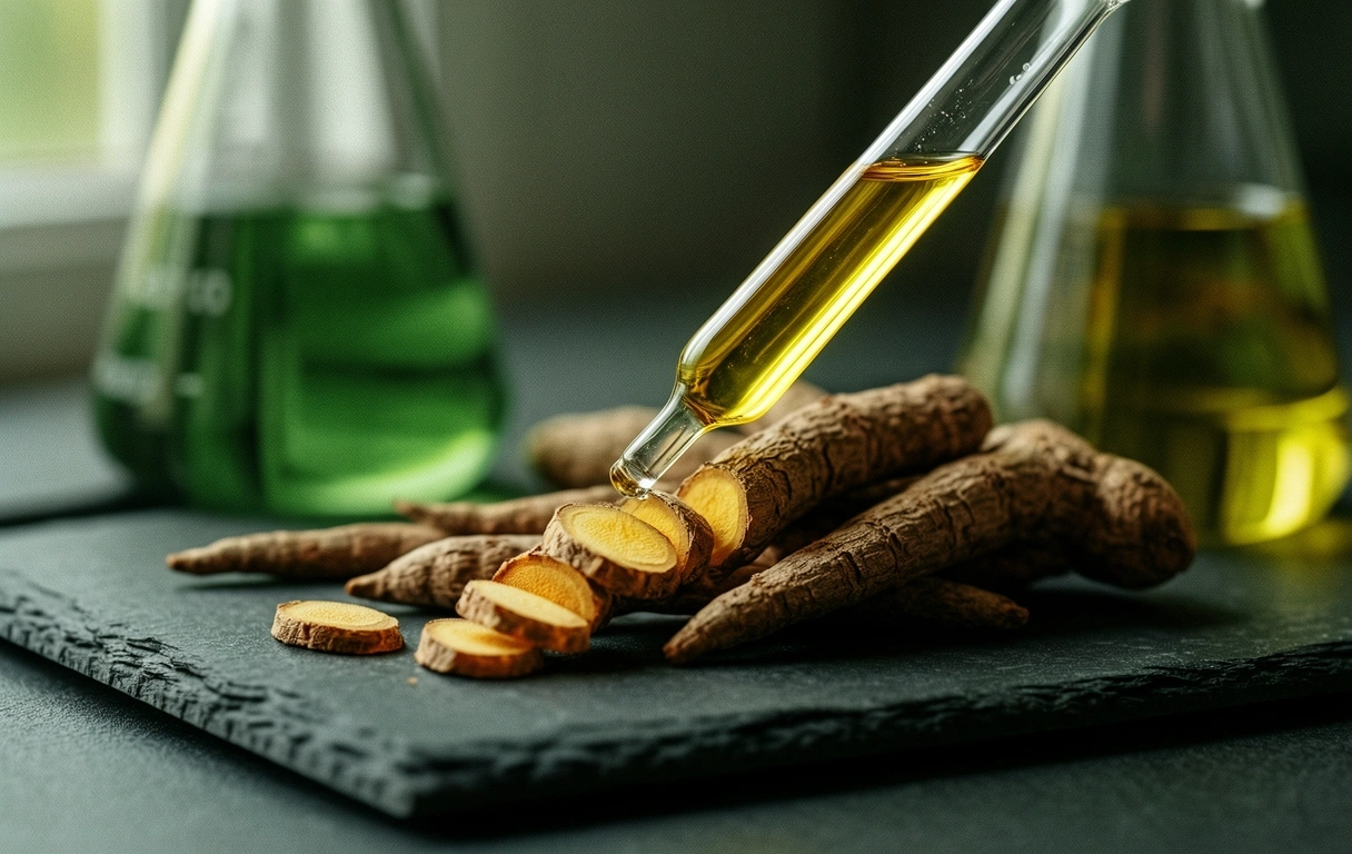 Botaniczny detal korzenia Ashwagandhy w warunkach laboratoryjnych